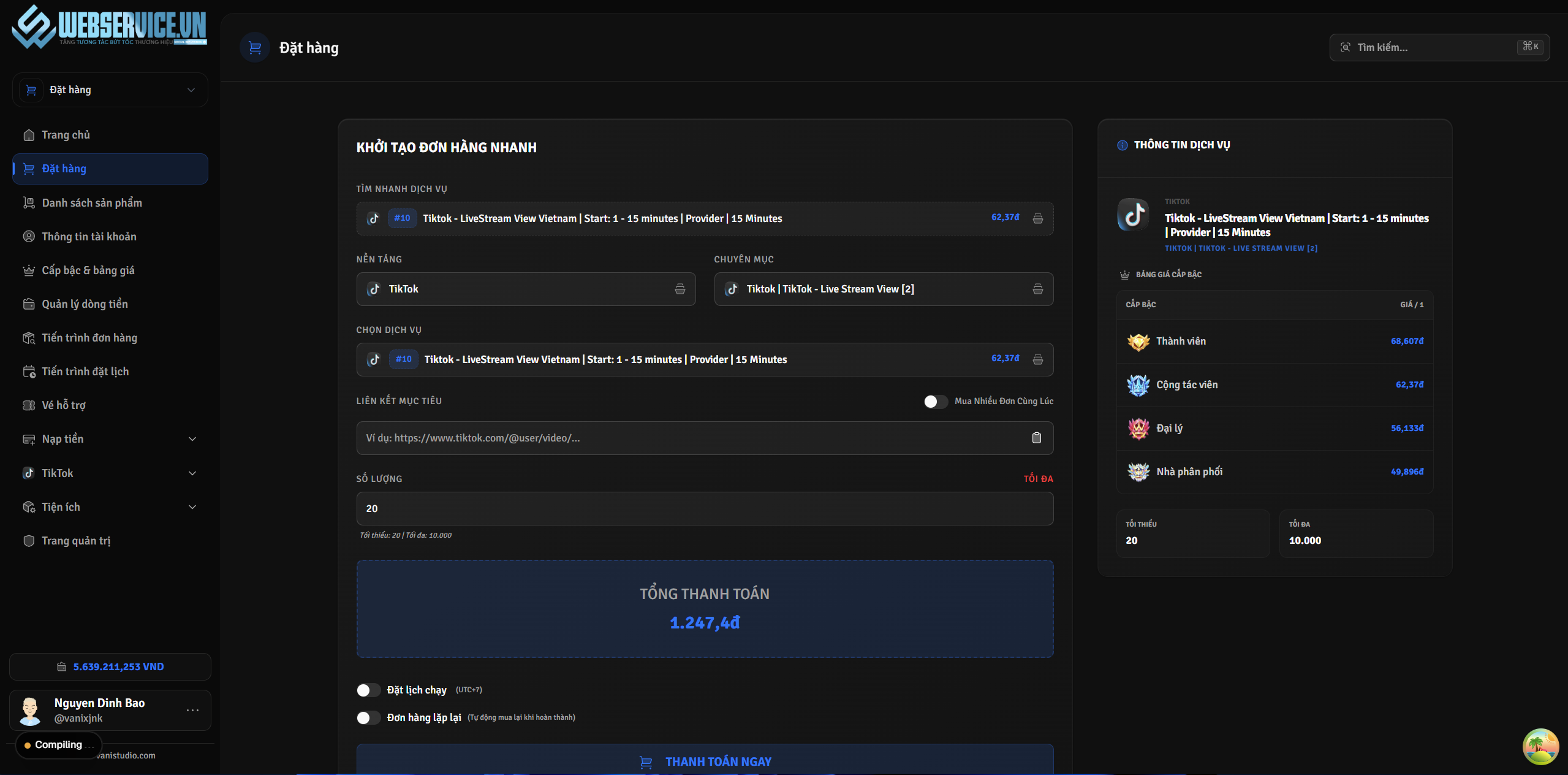 [SMM PANEL] Pre-order thiết kế website bán tương tác mạng xã hội