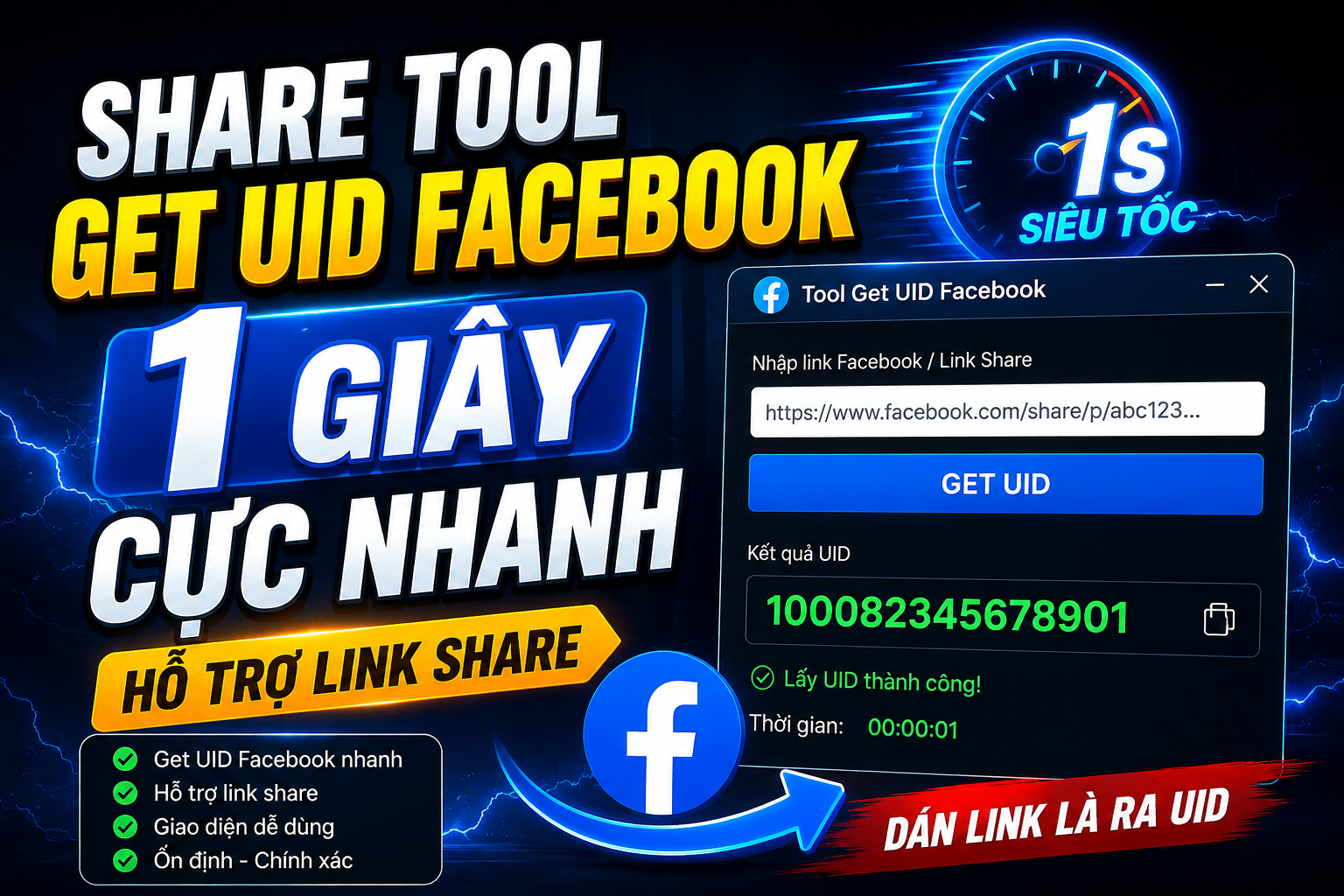 Share tool get uid fb 1 giây cực nhanh, có hỗ trợ link share
